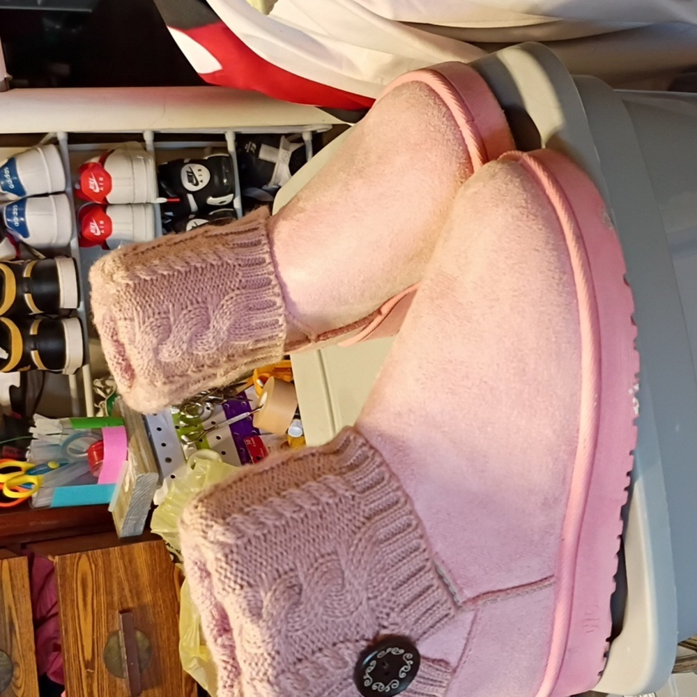 Pink Knit Cuff Boots